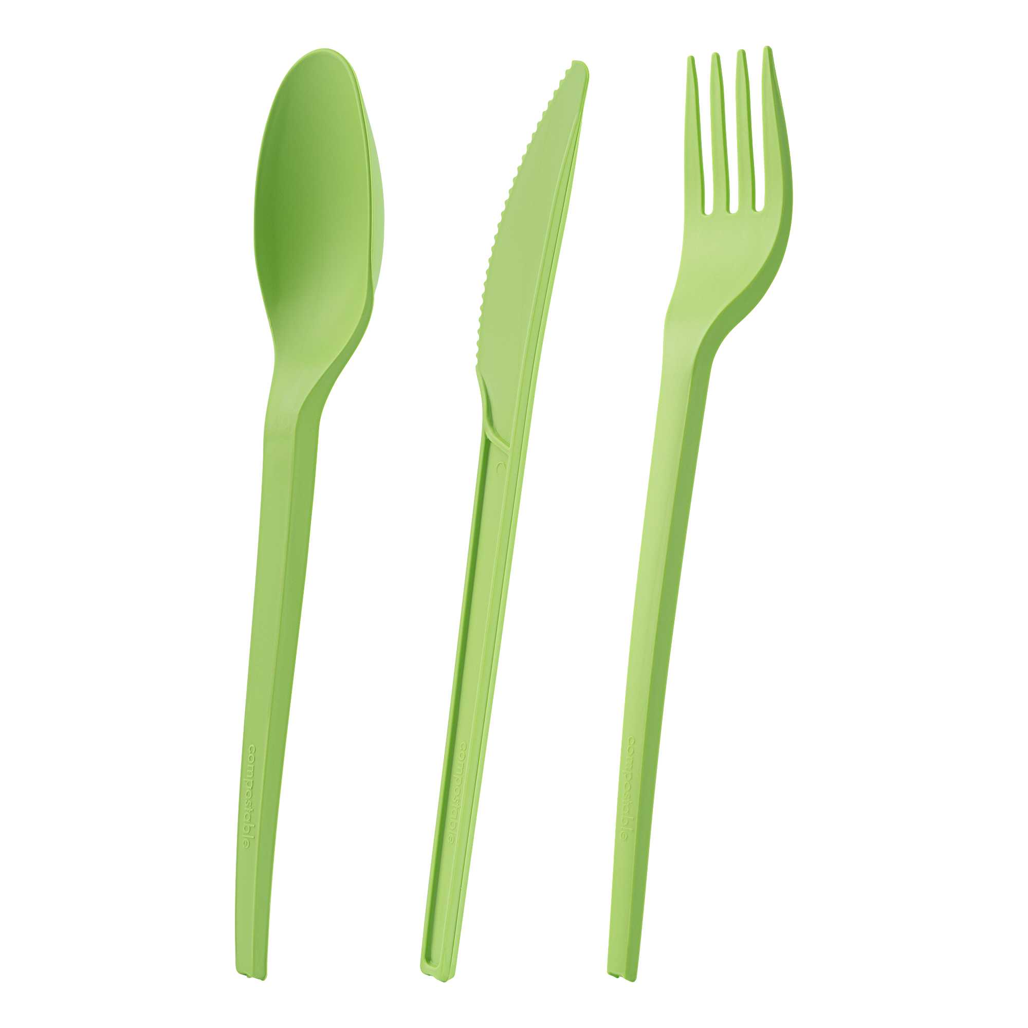 Basic Nature Green CPLA Plastic Cutlery Set - Compostable Wrapper, Heat-Resistant - 6 1/2" - 100 count box