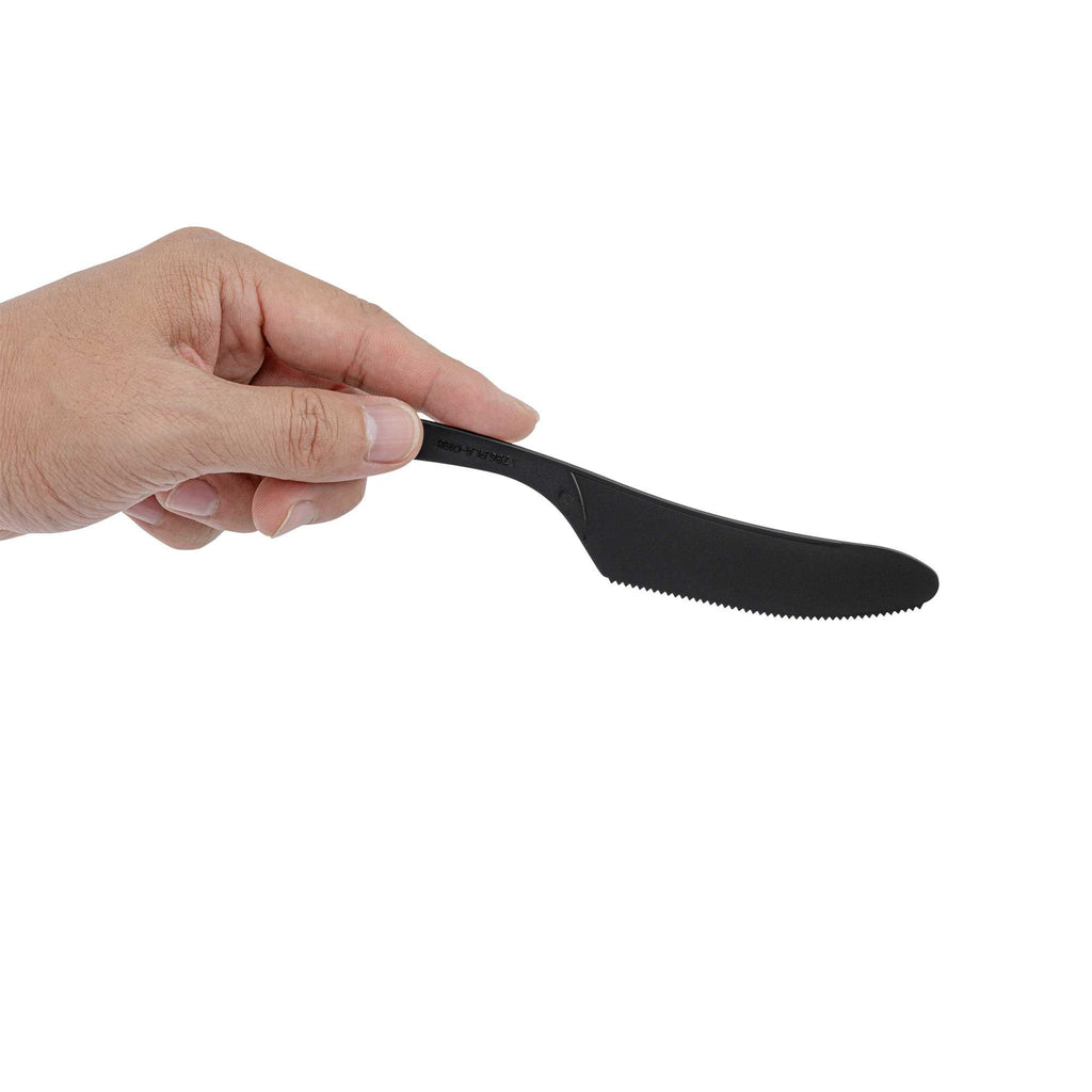 Basic Nature Black CPLA Plastic Knife - Compostable Wrapper, Heat-Resistant - 7 1/2" - 250 count box