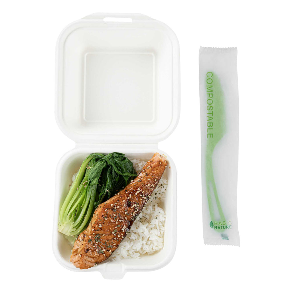 Basic Nature Green CPLA Plastic Knife - Compostable Wrapper, Heat-Resistant - 7 1/2" - 250 count box