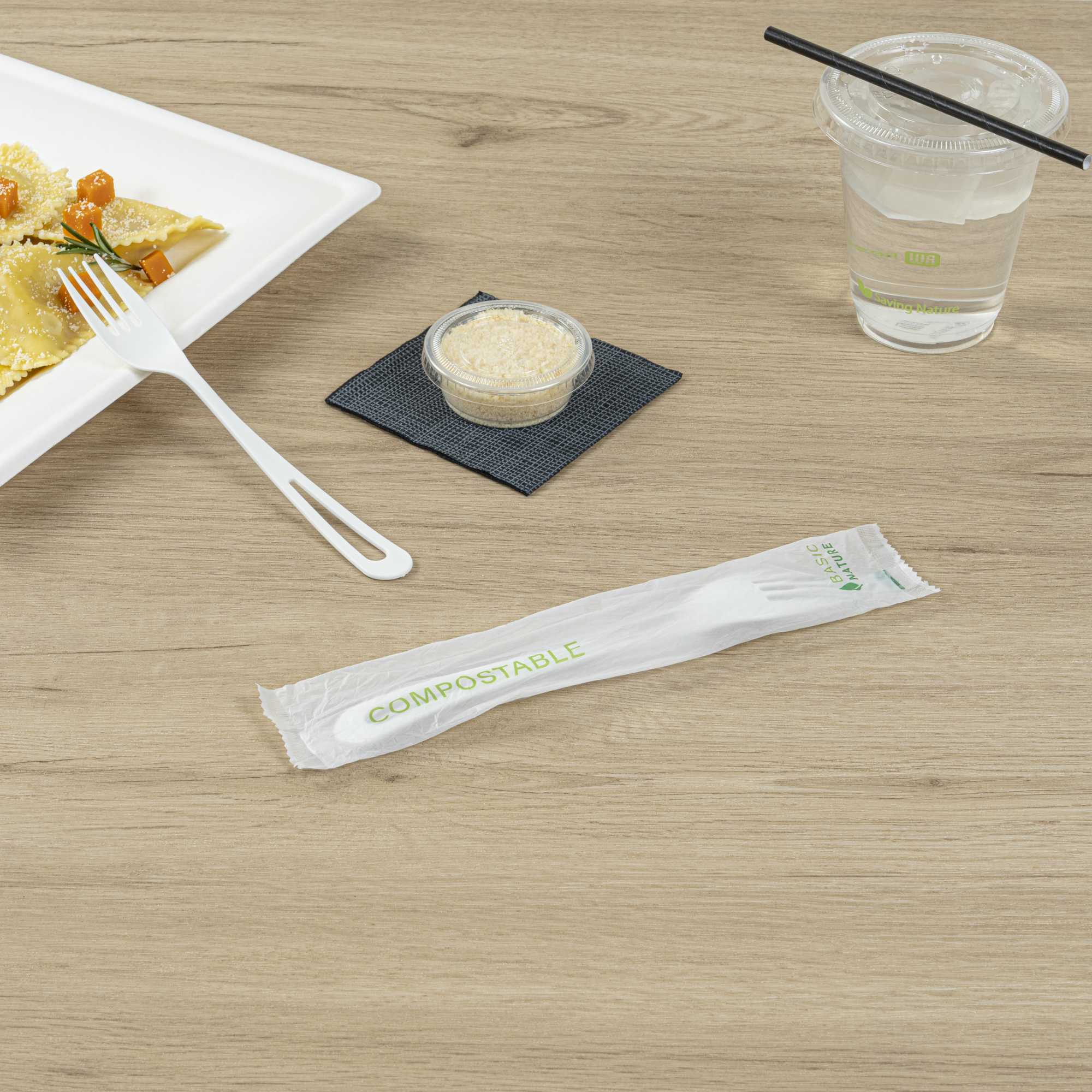 Basic Nature White CPLA Plastic Fork - Compostable Wrapper, Heat-Resistant - 7 1/2" - 250 count box