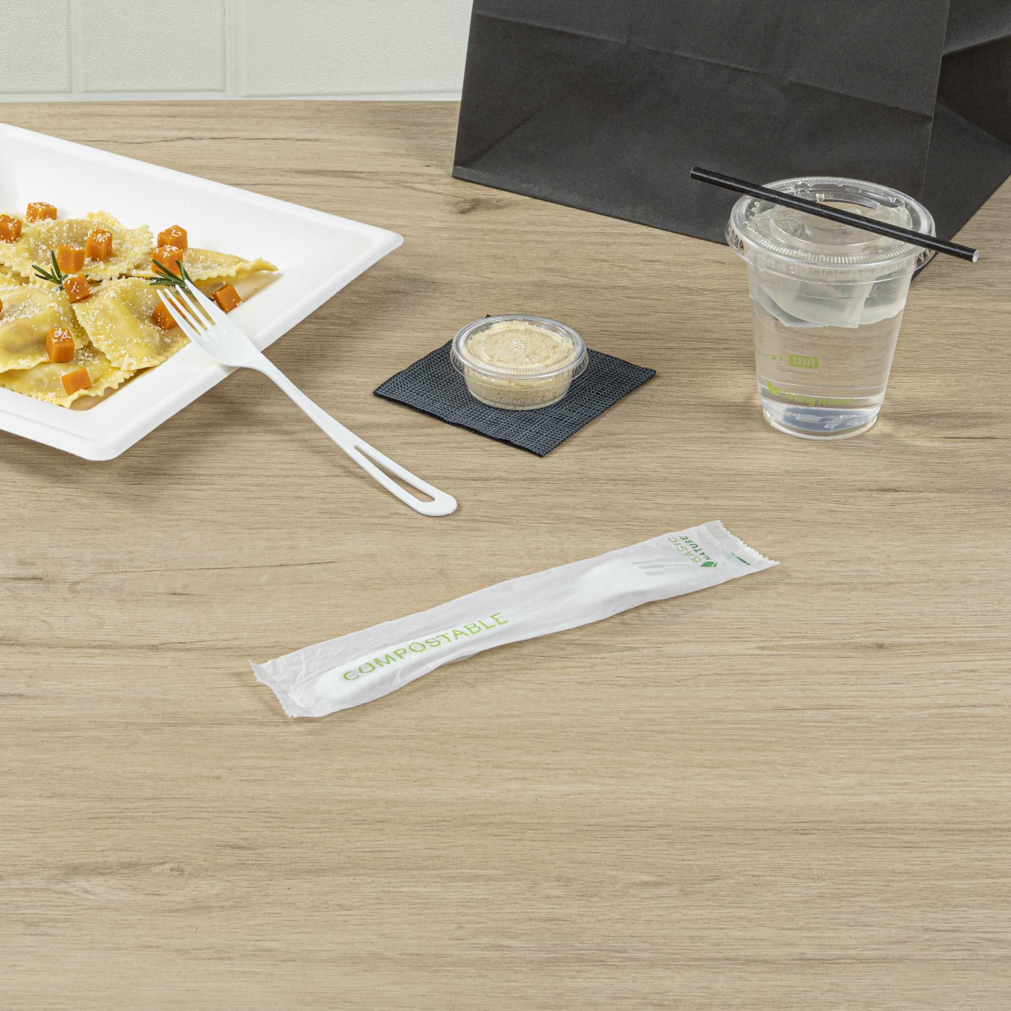 Basic Nature White CPLA Plastic Fork - Compostable Wrapper, Heat-Resistant - 7 1/2" - 250 count box