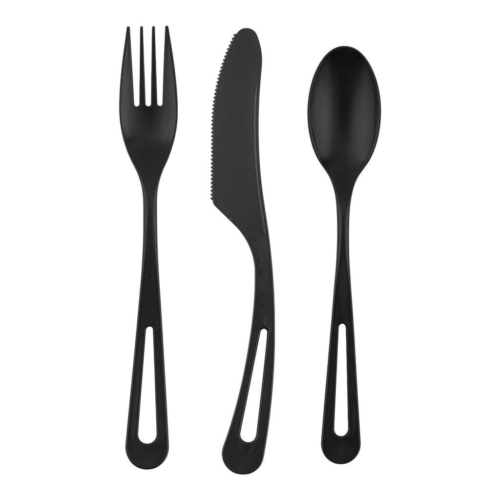 Basic Nature Black CPLA Plastic Cutlery Set - Compostable Wrapper, Heat-Resistant - 7 1/2" - 100 count box