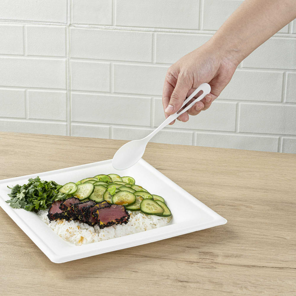 Basic Nature White CPLA Plastic Cutlery Set - Compostable Wrapper, Heat-Resistant - 7 1/2" - 100 count box
