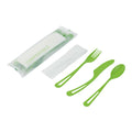 Basic Nature Green CPLA Plastic Cutlery Set - Compostable Wrapper, White Napkin, Heat-Resistant - 7 1/2" - 100 count box