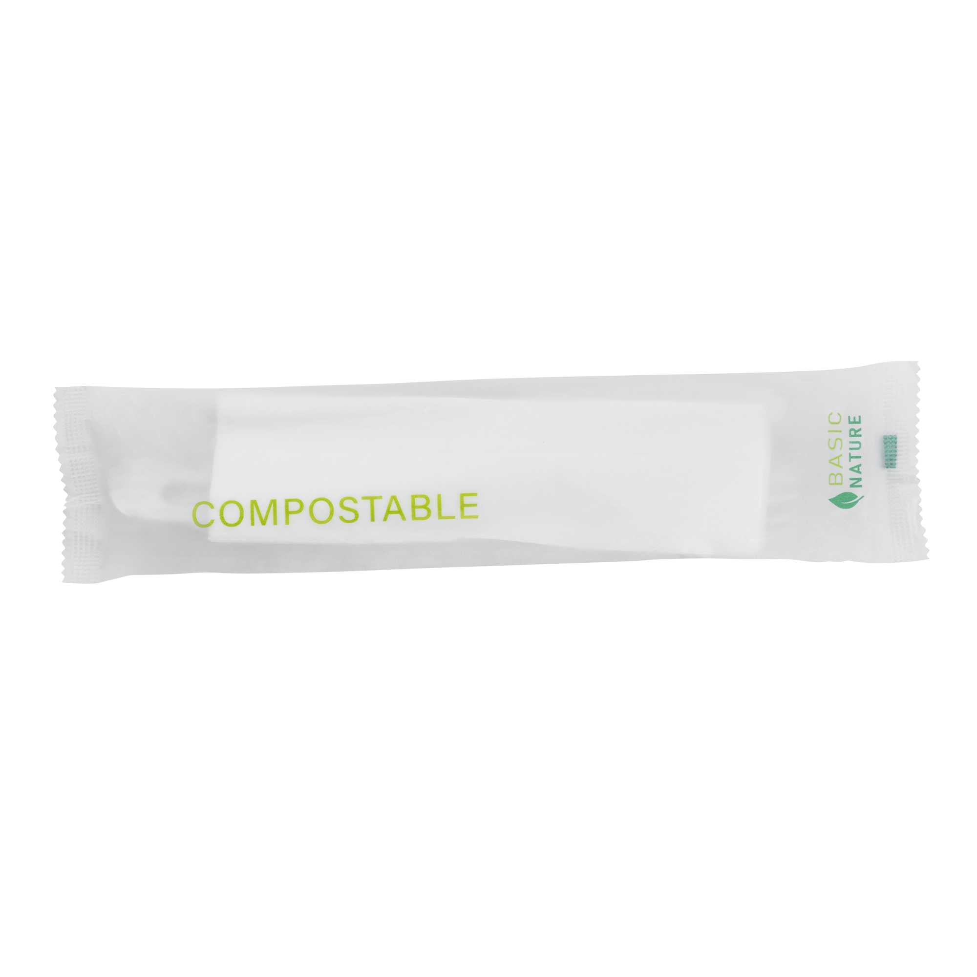 Basic Nature White CPLA Plastic Cutlery Set - Compostable Wrapper, White Napkin, Heat-Resistant - 7 1/2" - 100 count box