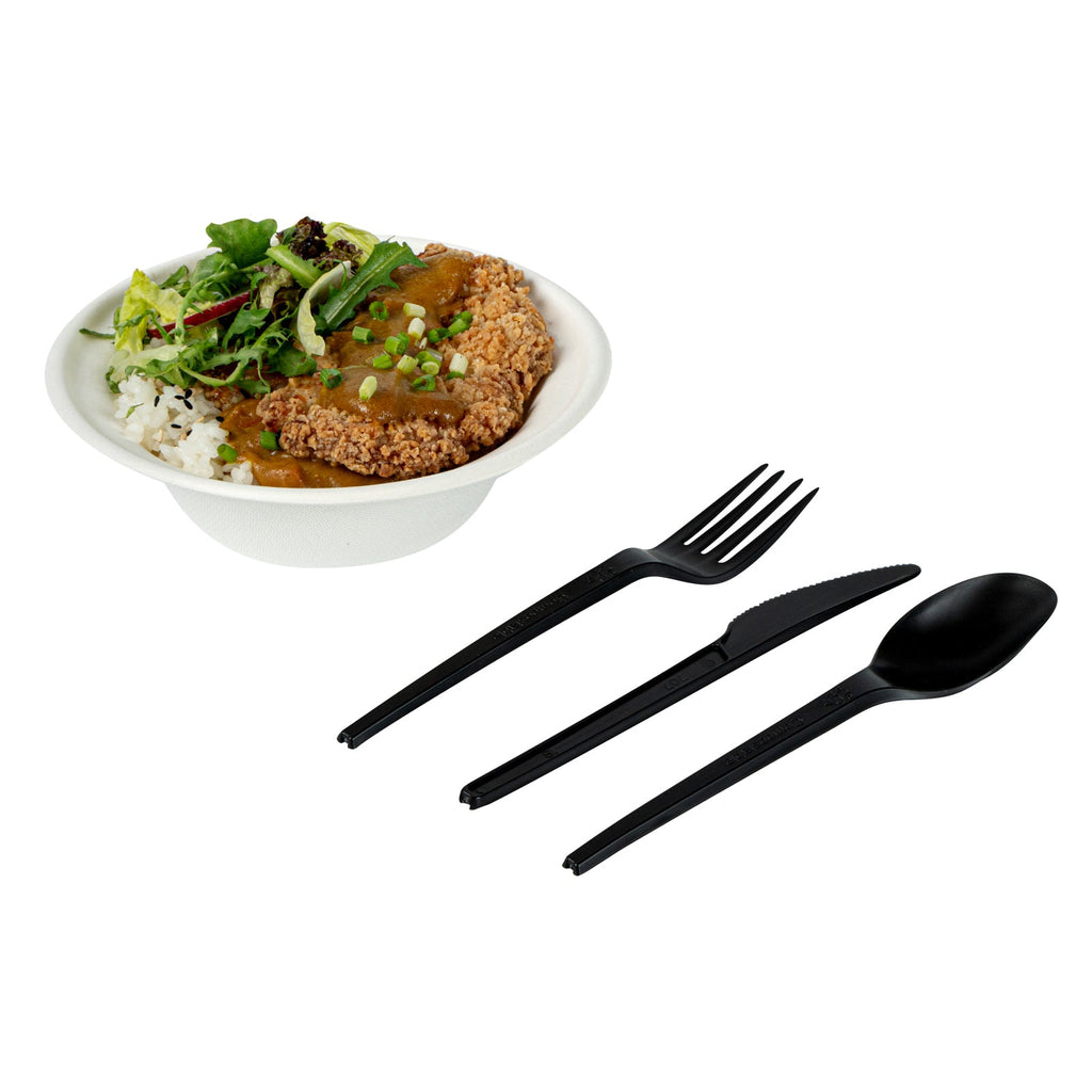 Basic Nature Black CPLA Plastic Cutlery Set - Heat-Resistant, Compostable - 6 1/2" - 290 count box