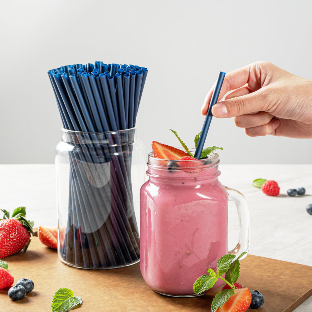 Basic Nature Midnight Blue PLA / PBAT Plastic Straw - Compostable - 8 1/4" - 2000 count box