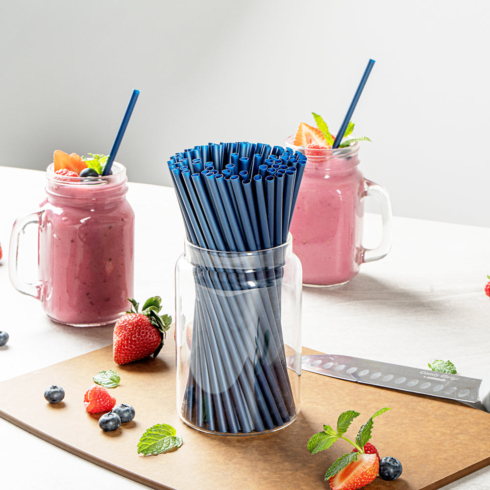 Basic Nature Midnight Blue PLA / PBAT Plastic Straw - Compostable - 8 1/4" - 2000 count box