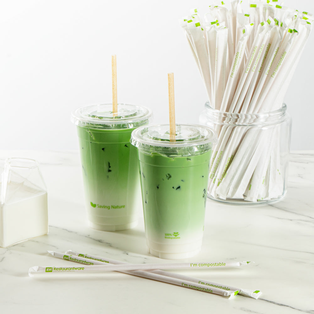 Basic Nature Brown PLA Plastic / Sugarcane Straw - Wrapped, Compostable - 8 1/4" - 2000 count box