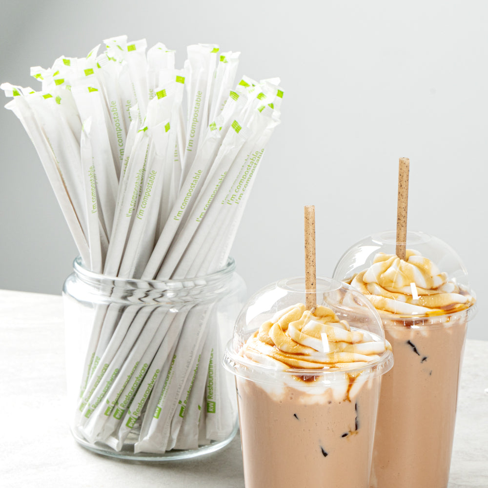 Basic Nature Brown PLA Plastic / Coffee Ground Straw - Wrapped, Compostable - 8 1/4" - 2000 count box