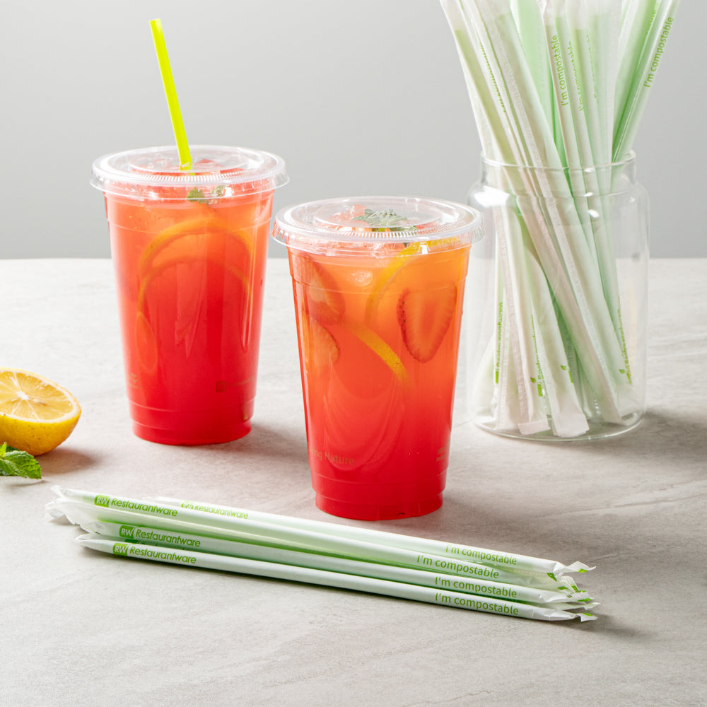 Basic Nature Green PLA / PBAT Plastic Straw - Wrapped, Compostable - 8 1/4" - 2000 count box