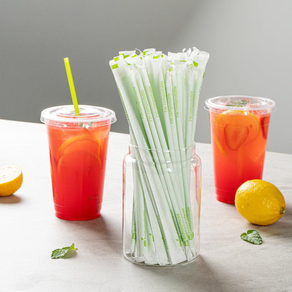 Basic Nature Green PLA / PBAT Plastic Straw - Wrapped, Compostable - 8 1/4" - 2000 count box
