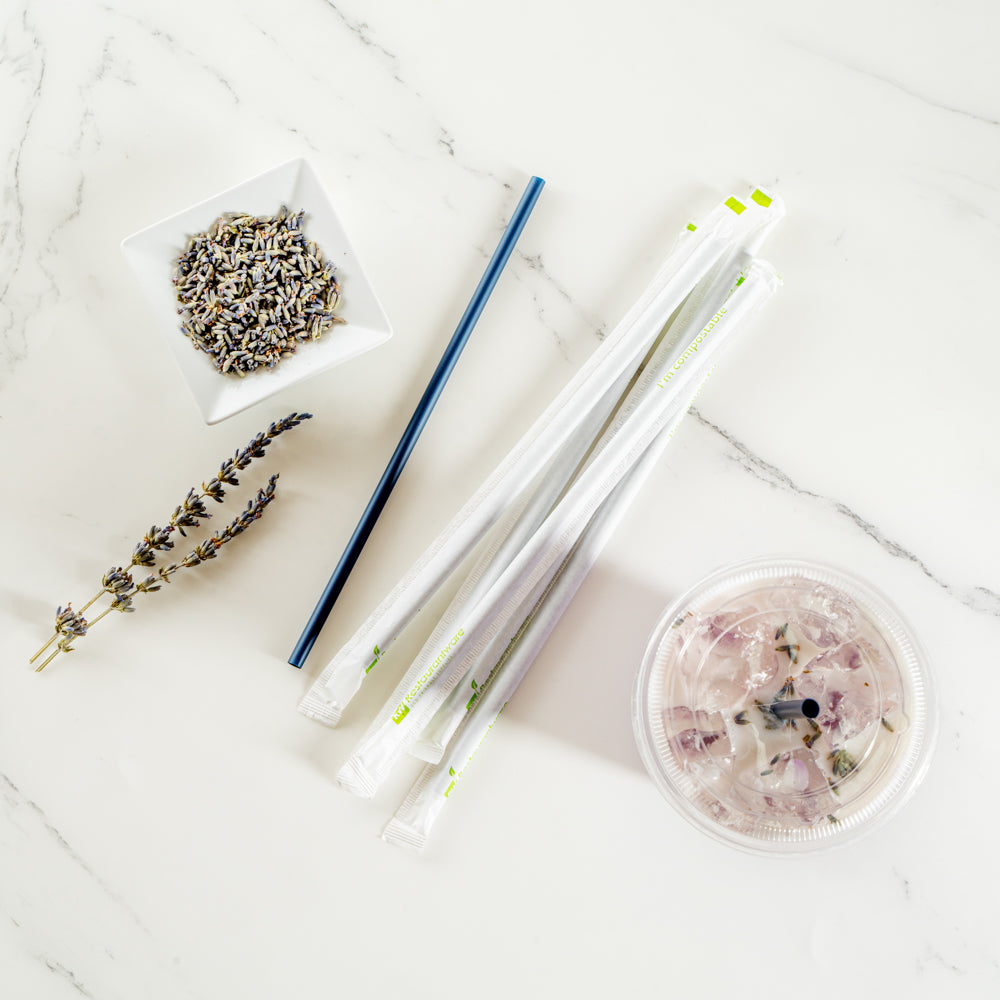 Basic Nature Midnight Blue PLA / PBAT Plastic Straw - Wrapped, Compostable - 8 1/4" - 2000 count box
