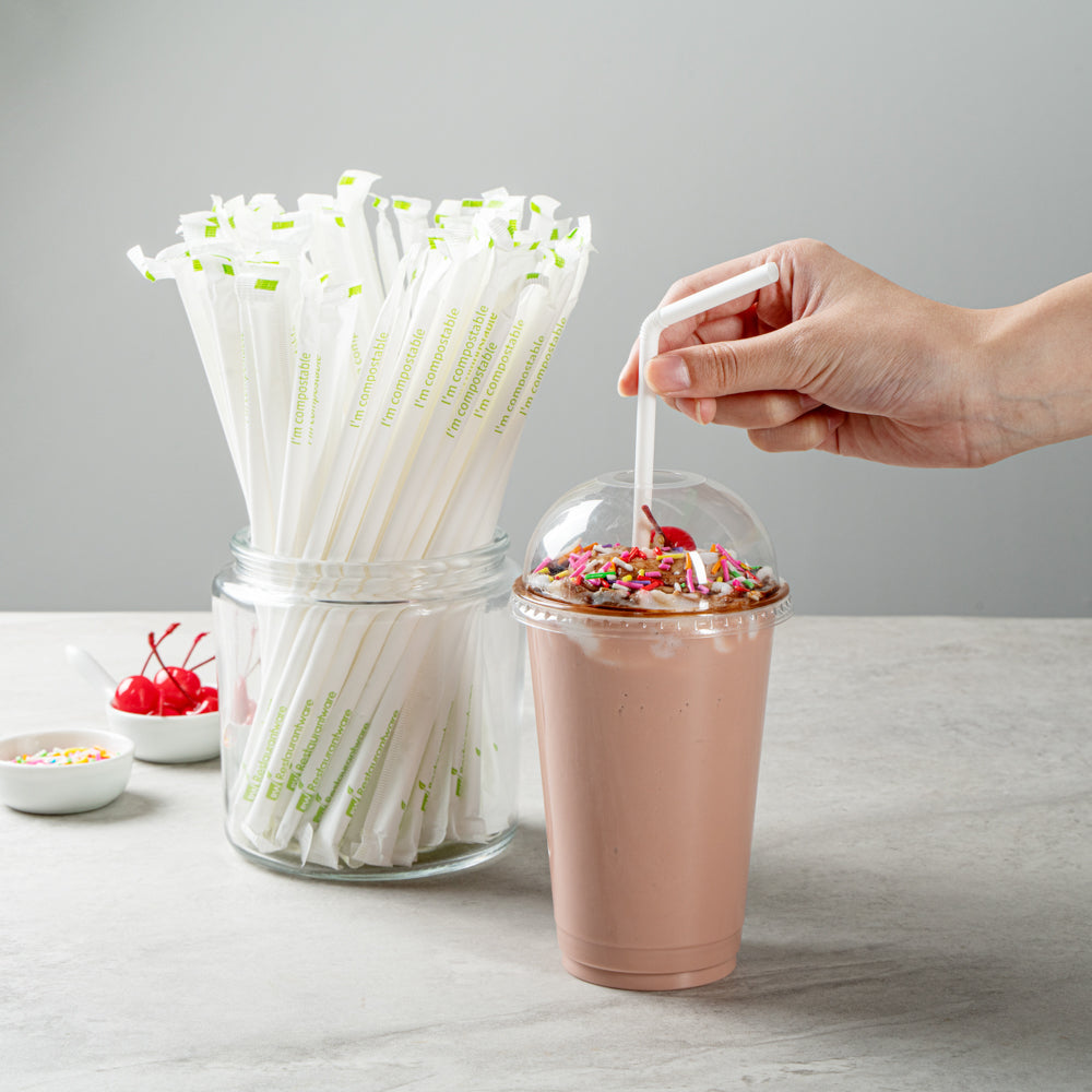 Basic Nature White PLA / PBAT Plastic Straw - Wrapped, Flexible, Compostable - 8 1/4" - 2000 count box