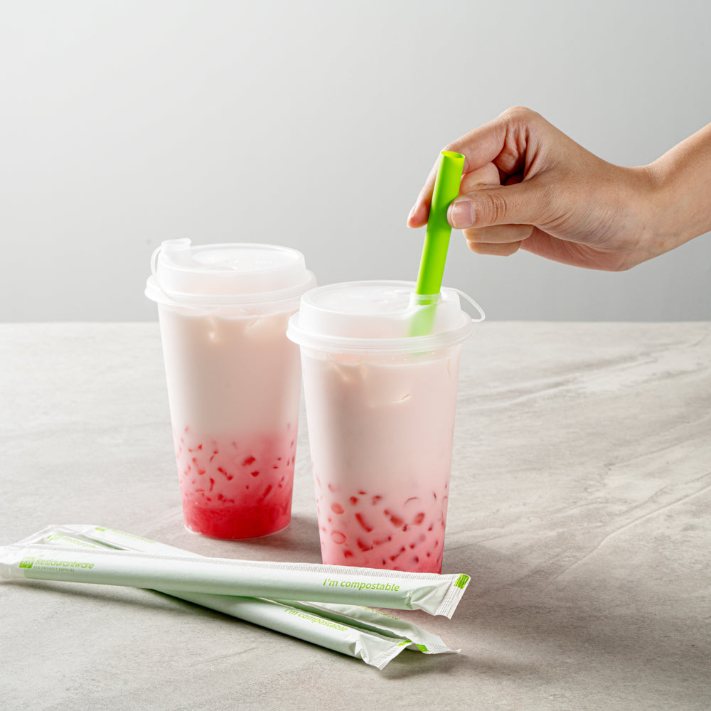Basic Nature Green PLA / PBAT Plastic Boba Straw - Wrapped, Compostable - 9" - 2000 count box
