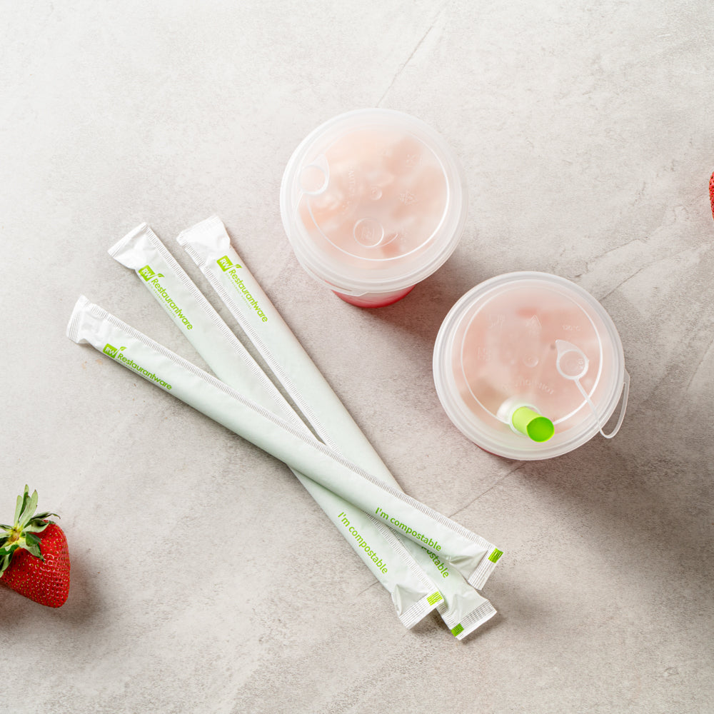 Basic Nature Green PLA / PBAT Plastic Boba Straw - Wrapped, Compostable - 9" - 2000 count box