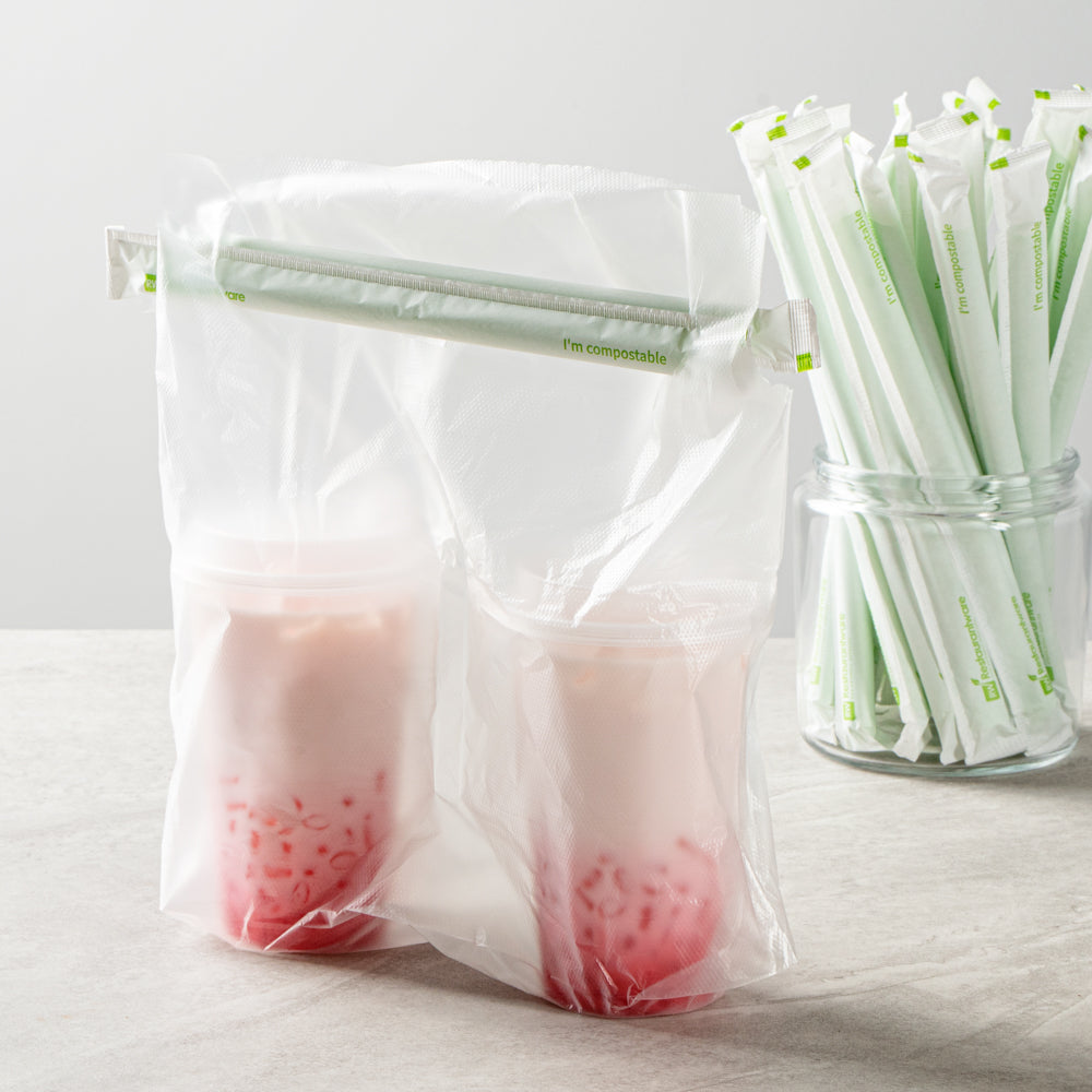 Basic Nature Green PLA / PBAT Plastic Boba Straw - Wrapped, Compostable - 9" - 2000 count box