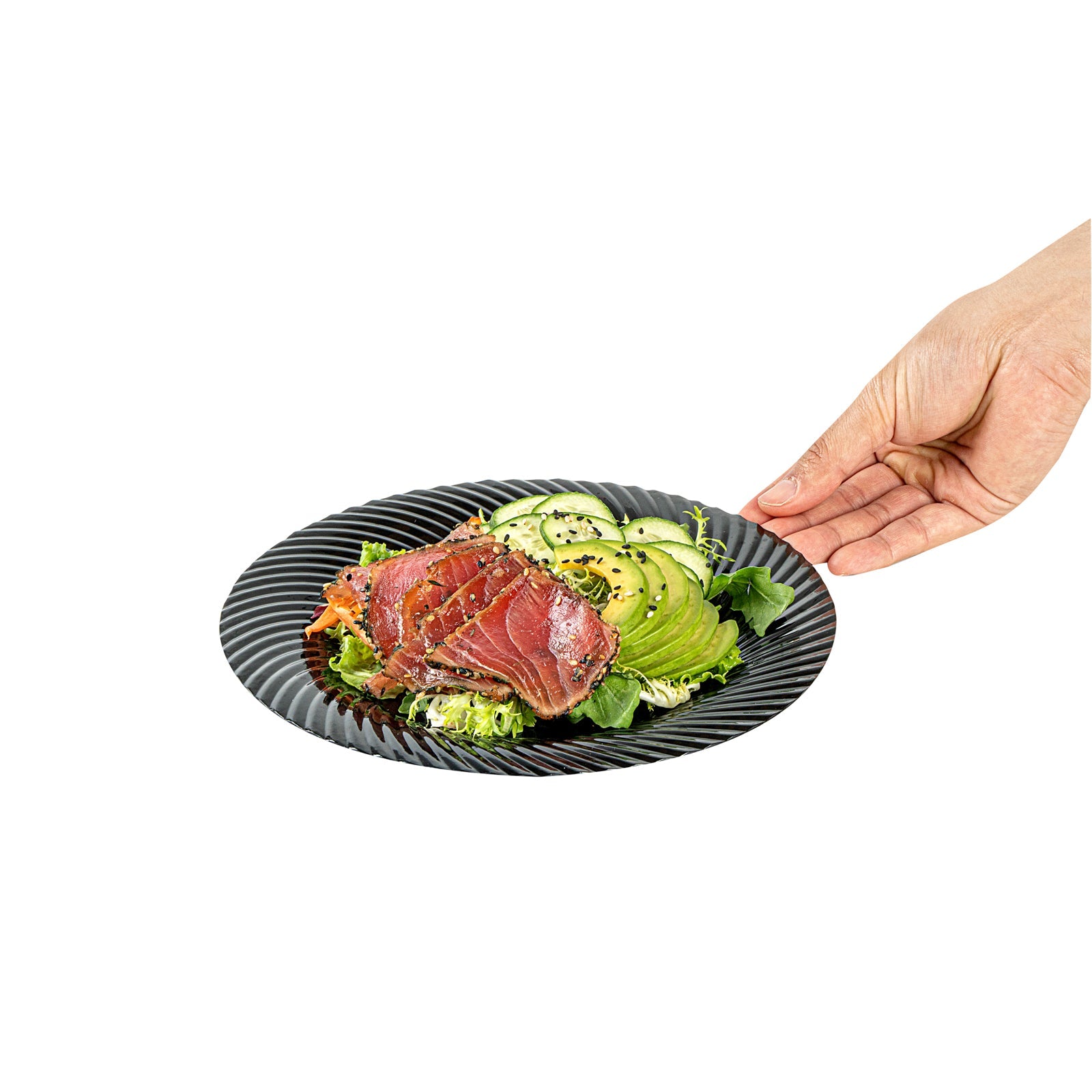 Moderna Round Black Plastic Wave Plate - 9" x 9" x 1/2" - 200 count box