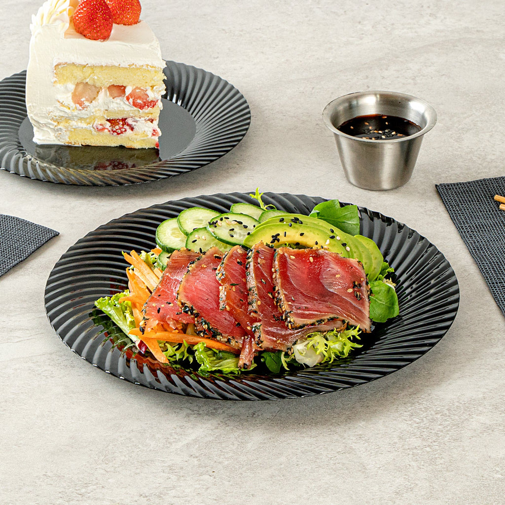 Moderna Round Black Plastic Wave Plate - 9" x 9" x 1/2" - 200 count box