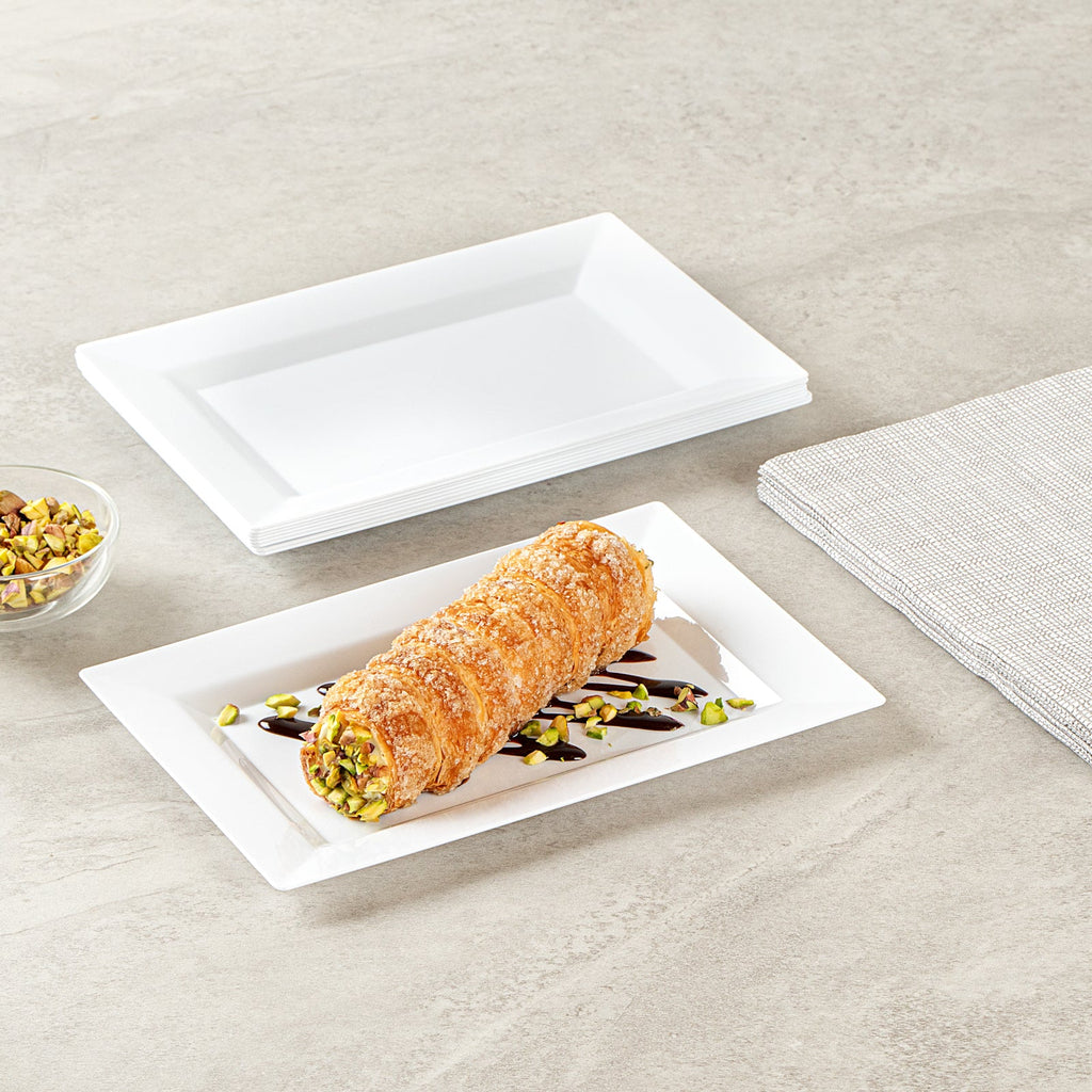Moderna Rectangle White Plastic Plate - 7 1/2" x 5 1/4" x 1/2" - 100 count box