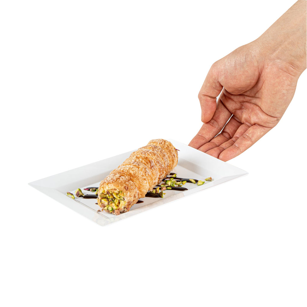 Moderna Rectangle White Plastic Plate - 7 1/2" x 5 1/4" x 1/2" - 100 count box