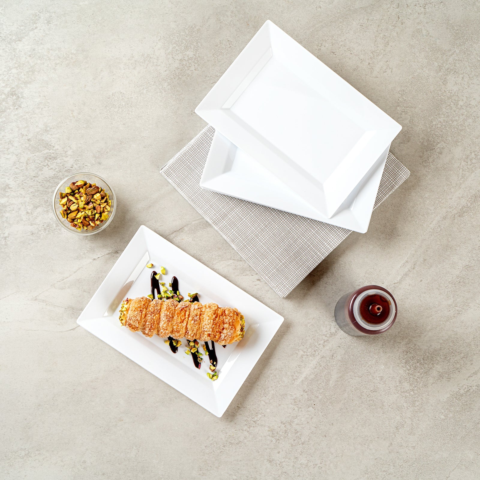 Moderna Rectangle White Plastic Plate - 7 1/2" x 5 1/4" x 1/2" - 100 count box