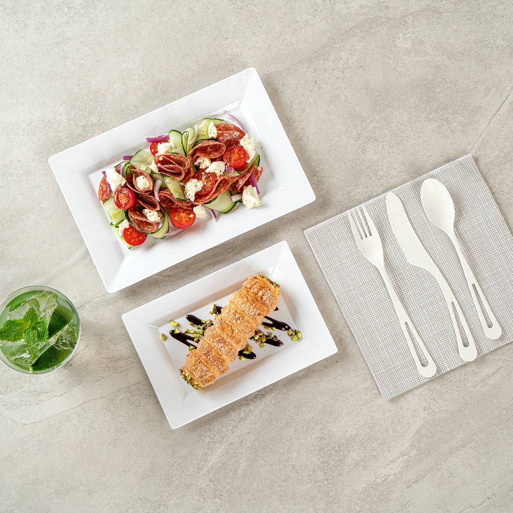 Moderna Rectangle White Plastic Plate - 7 1/2" x 5 1/4" x 1/2" - 100 count box