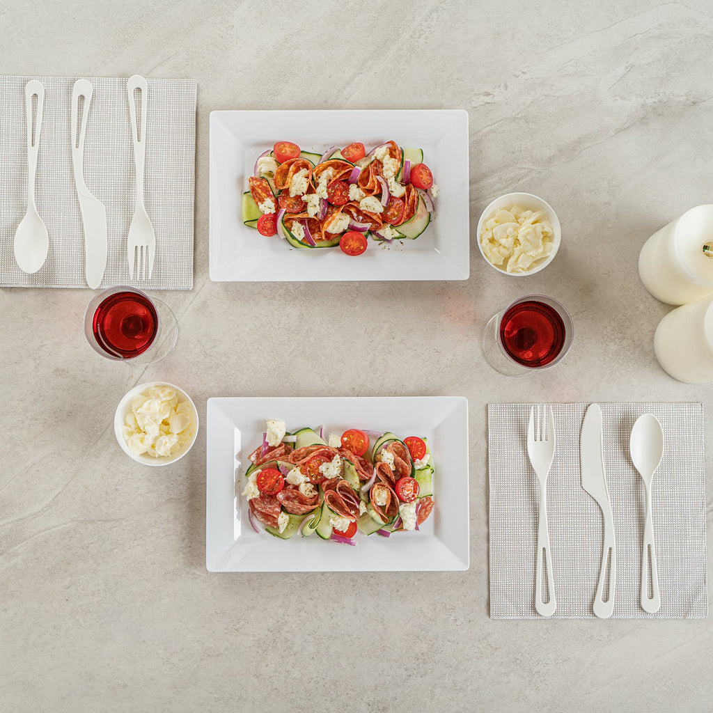 Moderna Rectangle White Plastic Plate - 9 1/2" x 6 1/4" x 1/2" - 100 count box