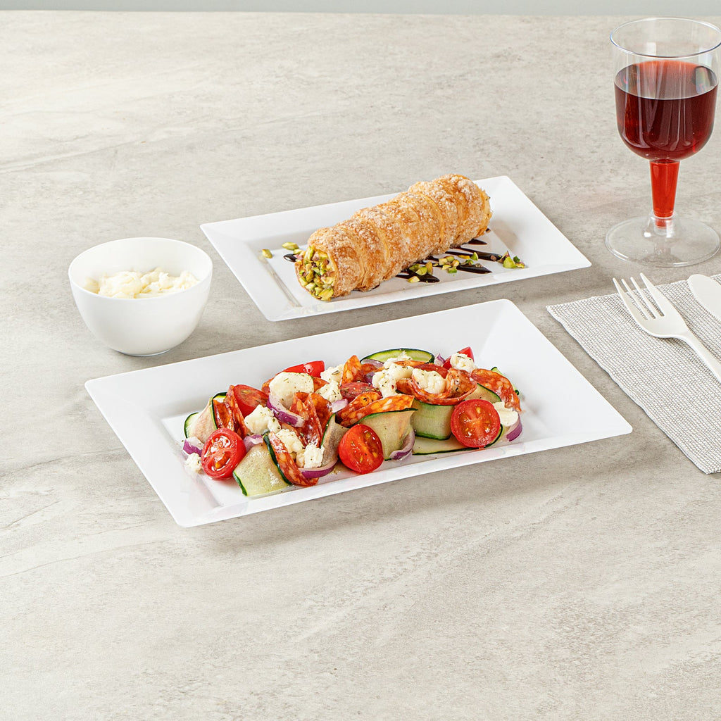 Moderna Rectangle White Plastic Plate - 9 1/2" x 6 1/4" x 1/2" - 100 count box