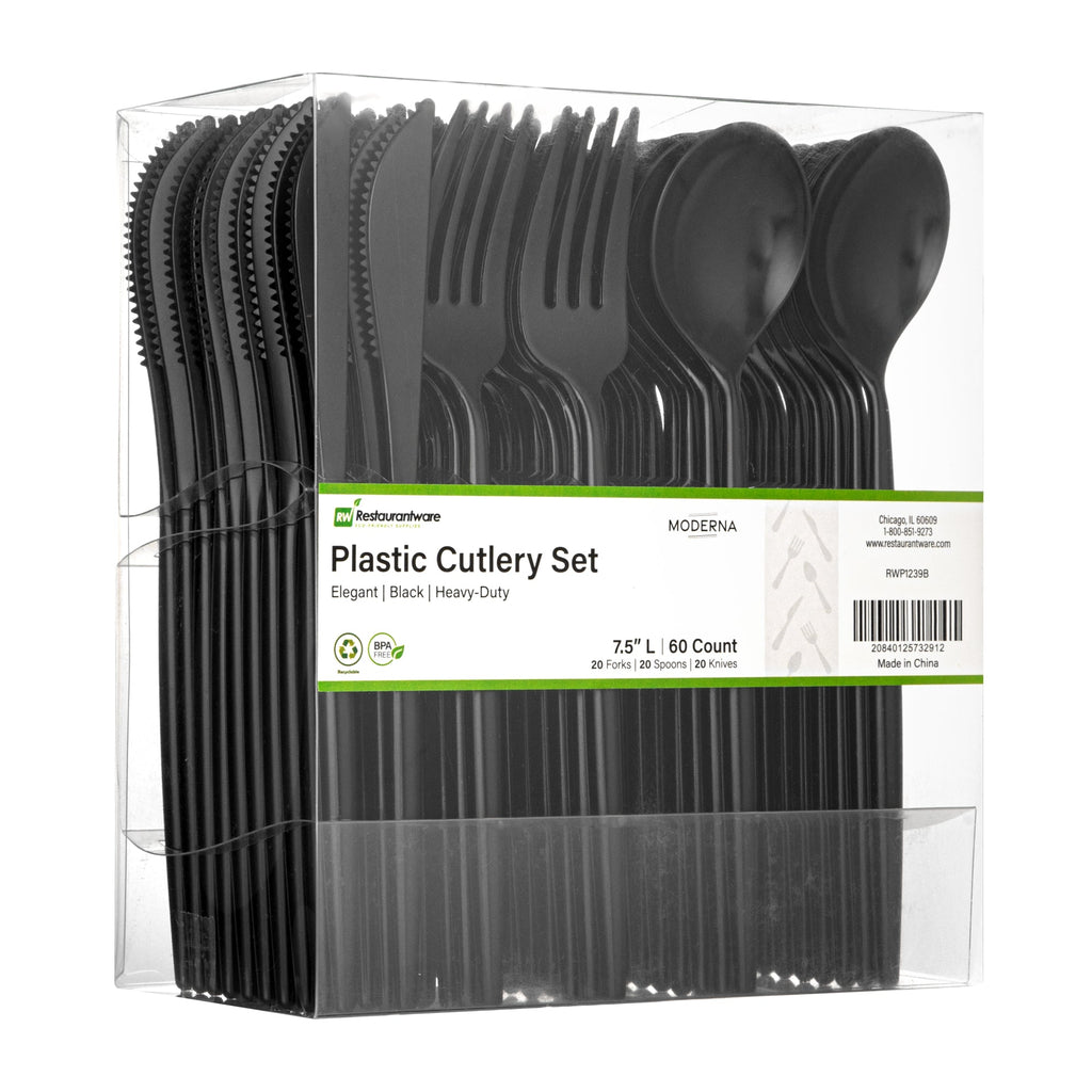 Moderna Black Plastic Cutlery Set - 7 1/2" - 60 count box