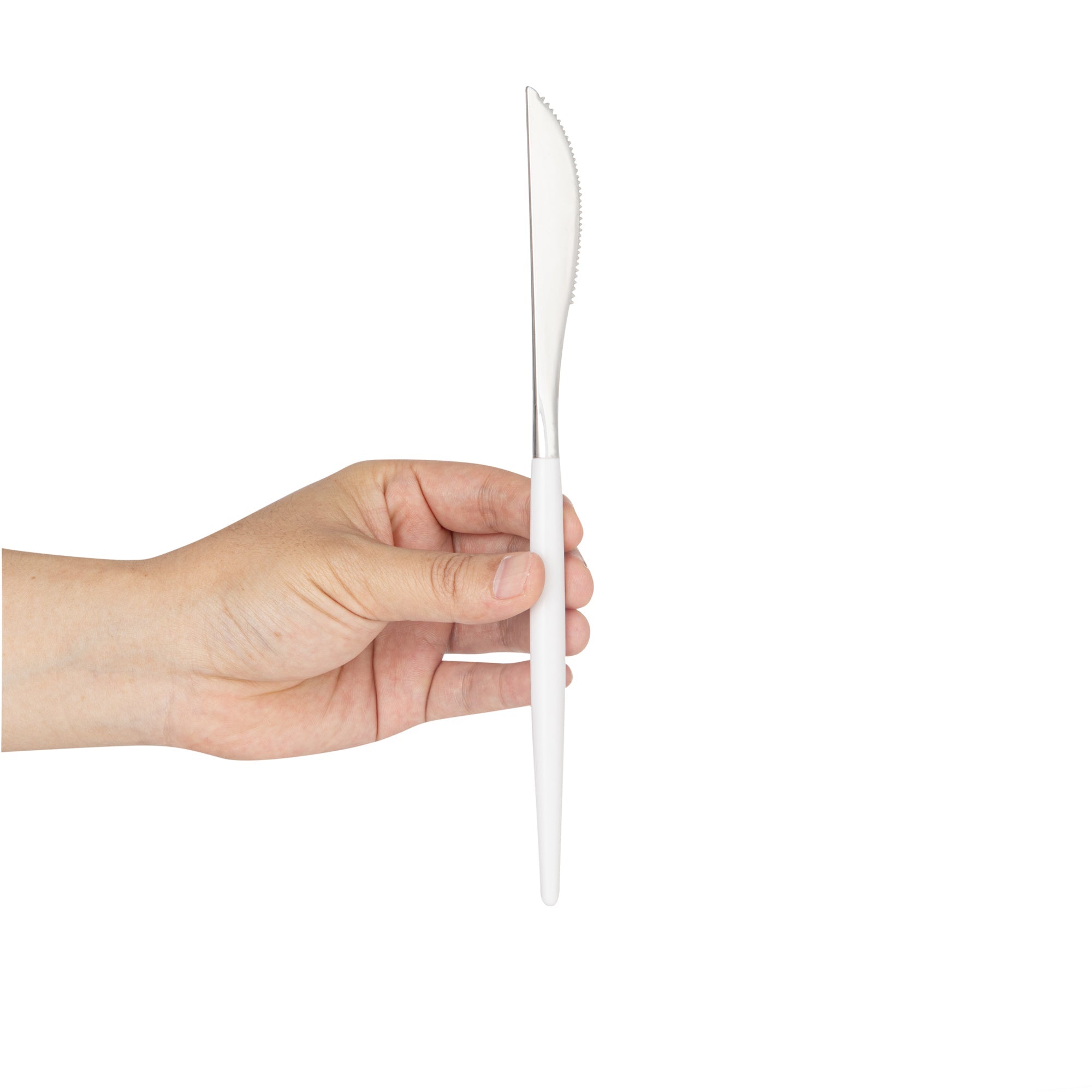 Moderna Silver Plastic Knife - with White Handle - 7 3/4" - 500 count box