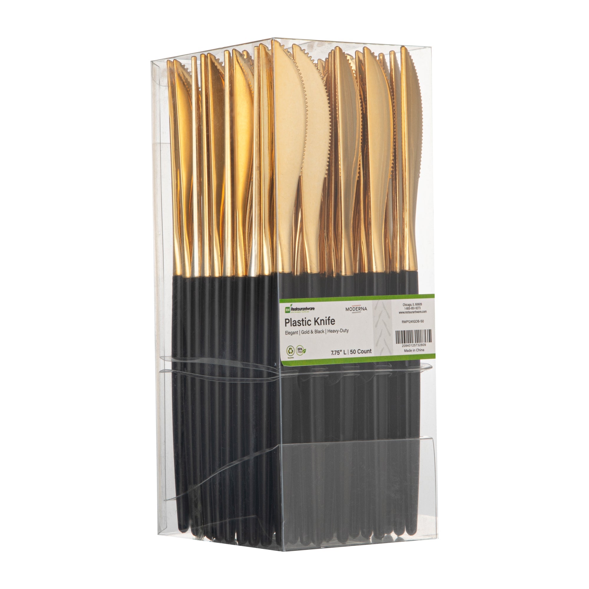 Moderna Gold Plastic Knife - with Black Handle - 7 3/4" - 500 count box
