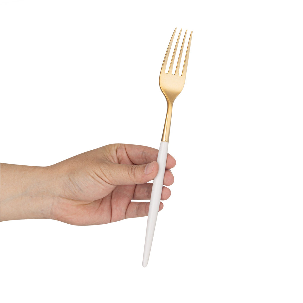 Moderna Gold Plastic Fork - with White Handle - 7 1/2" - 50 count box
