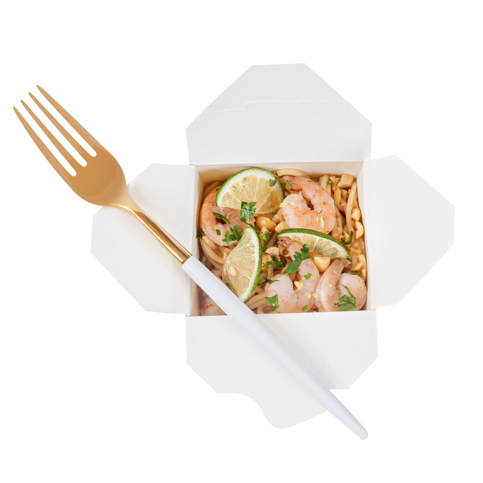 Moderna Gold Plastic Fork - with White Handle - 7 1/2" - 500 count box