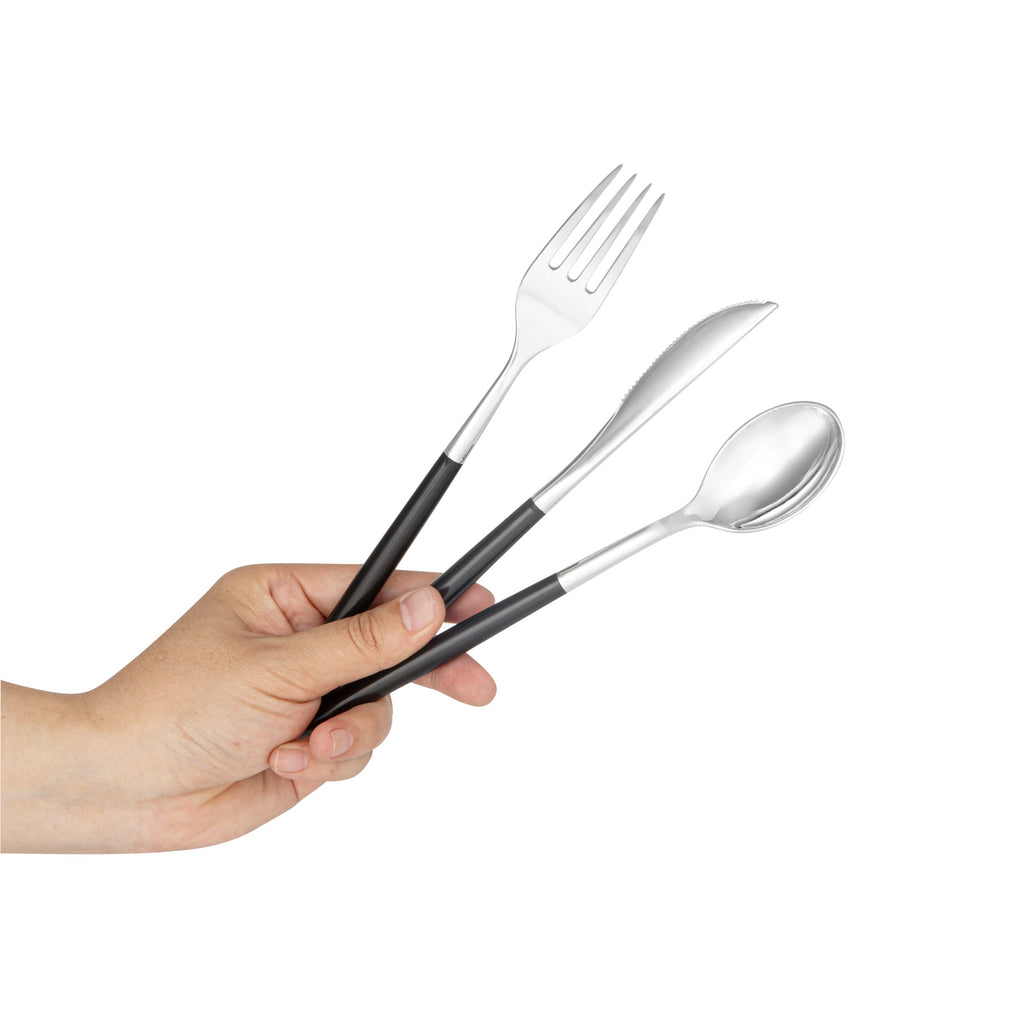 Moderna Silver Plastic Cutlery Set - with Black Handle - 7 1/2" - 60 count box