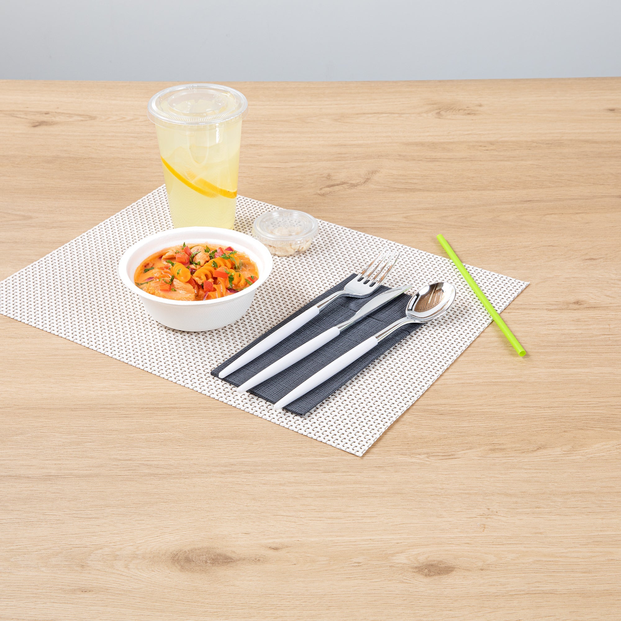Moderna Silver Plastic Cutlery Set - with White Handle - 7 1/2" - 60 count box