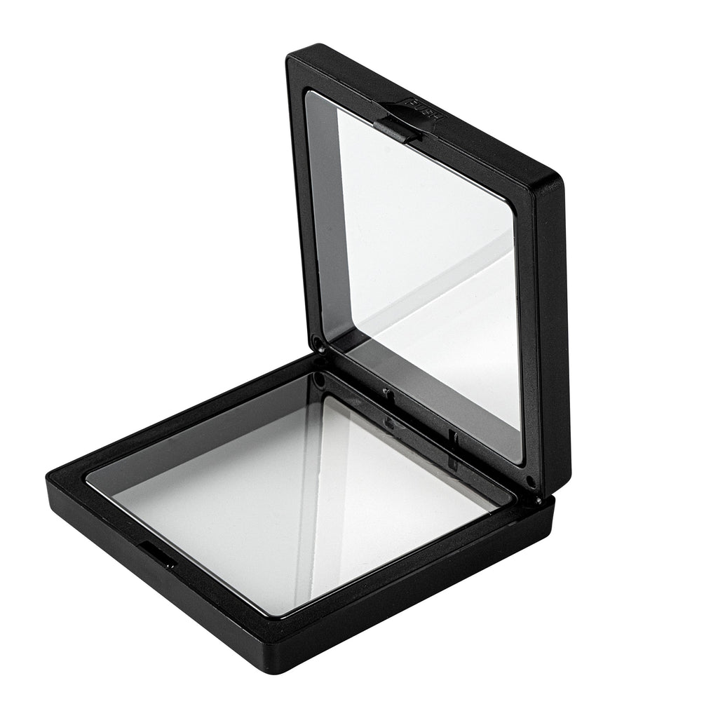 Display Tek Square Black Plastic 3D Floating Display Case - 3 1/2" x 3 1/2" x 3/4" - 10 count box