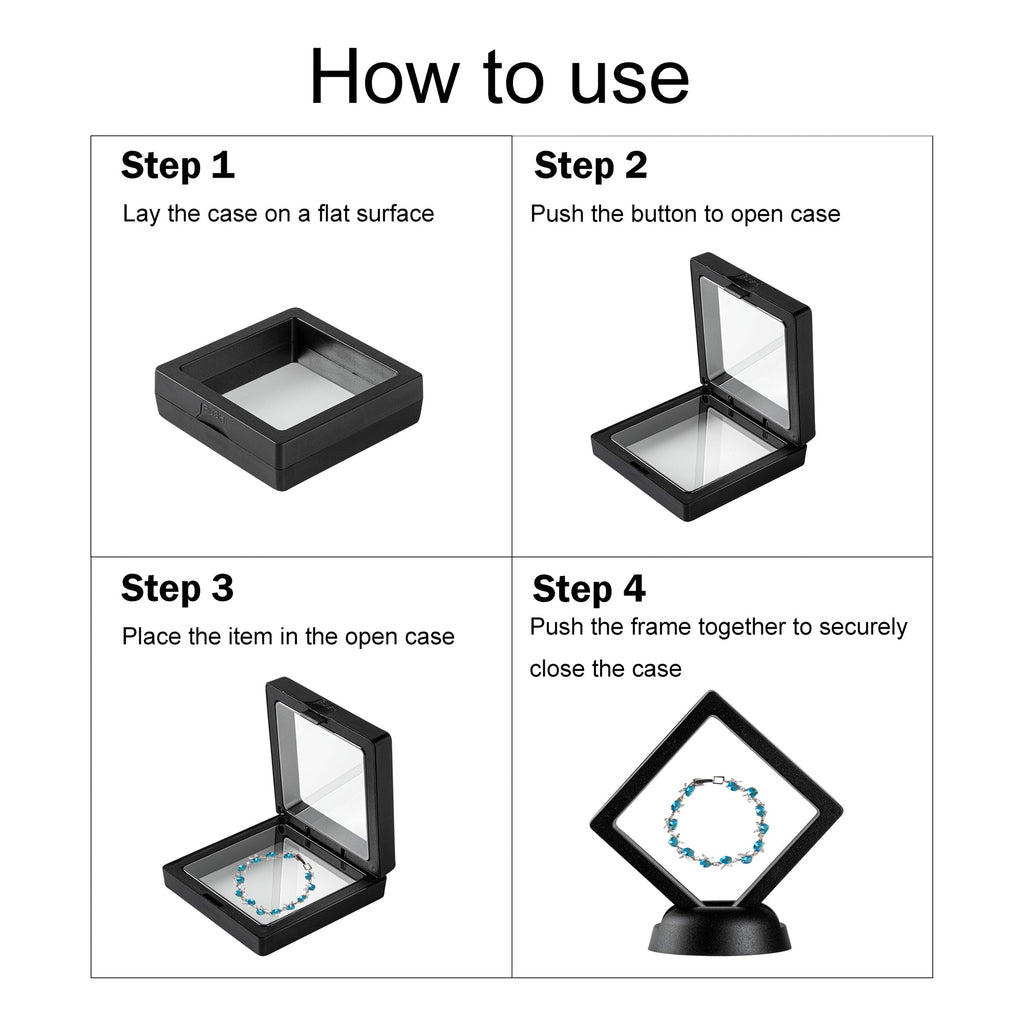 Display Tek Square Black Plastic 3D Floating Display Case - 3 1/2" x 3 1/2" x 3/4" - 10 count box