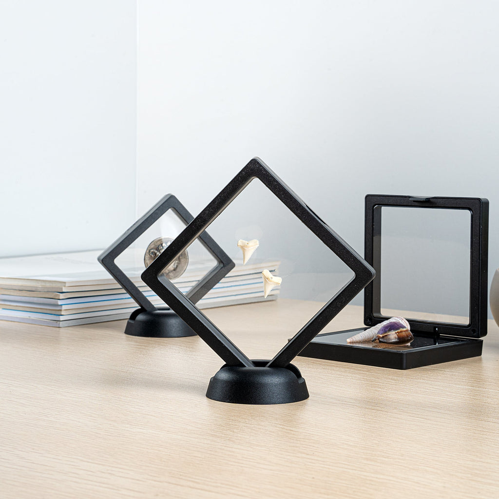 Display Tek Square Black Plastic 3D Floating Display Case - 3 1/2" x 3 1/2" x 3/4" - 10 count box