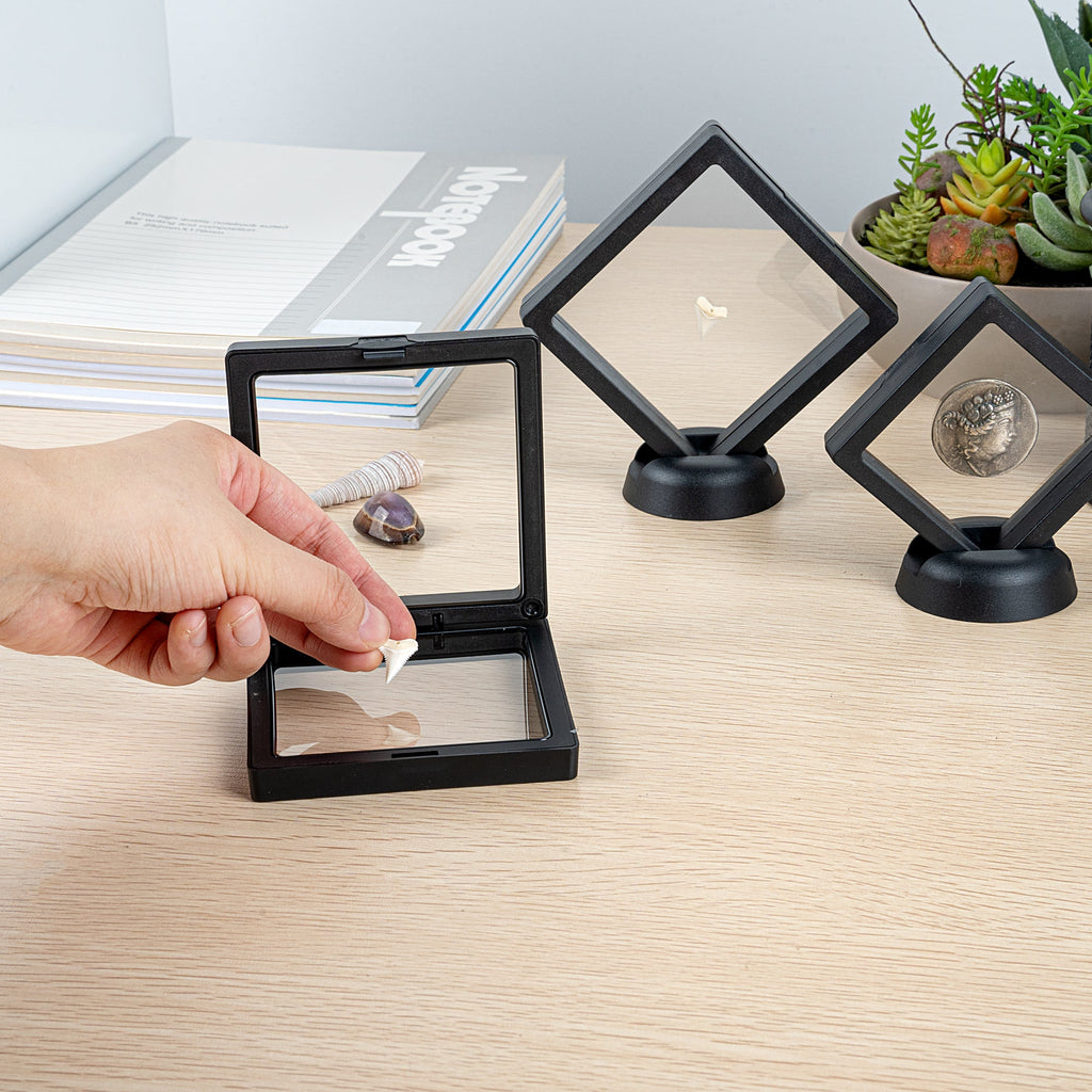 Display Tek Square Black Plastic 3D Floating Display Case - 3 1/2" x 3 1/2" x 3/4" - 10 count box