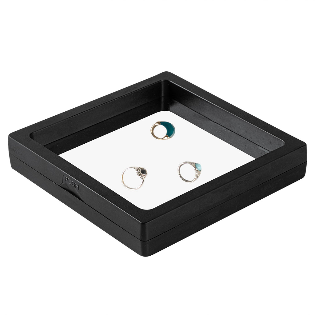 Display Tek Square Black Plastic 3D Floating Display Case - 4 1/4" x 4 1/4" x 3/4" - 10 count box