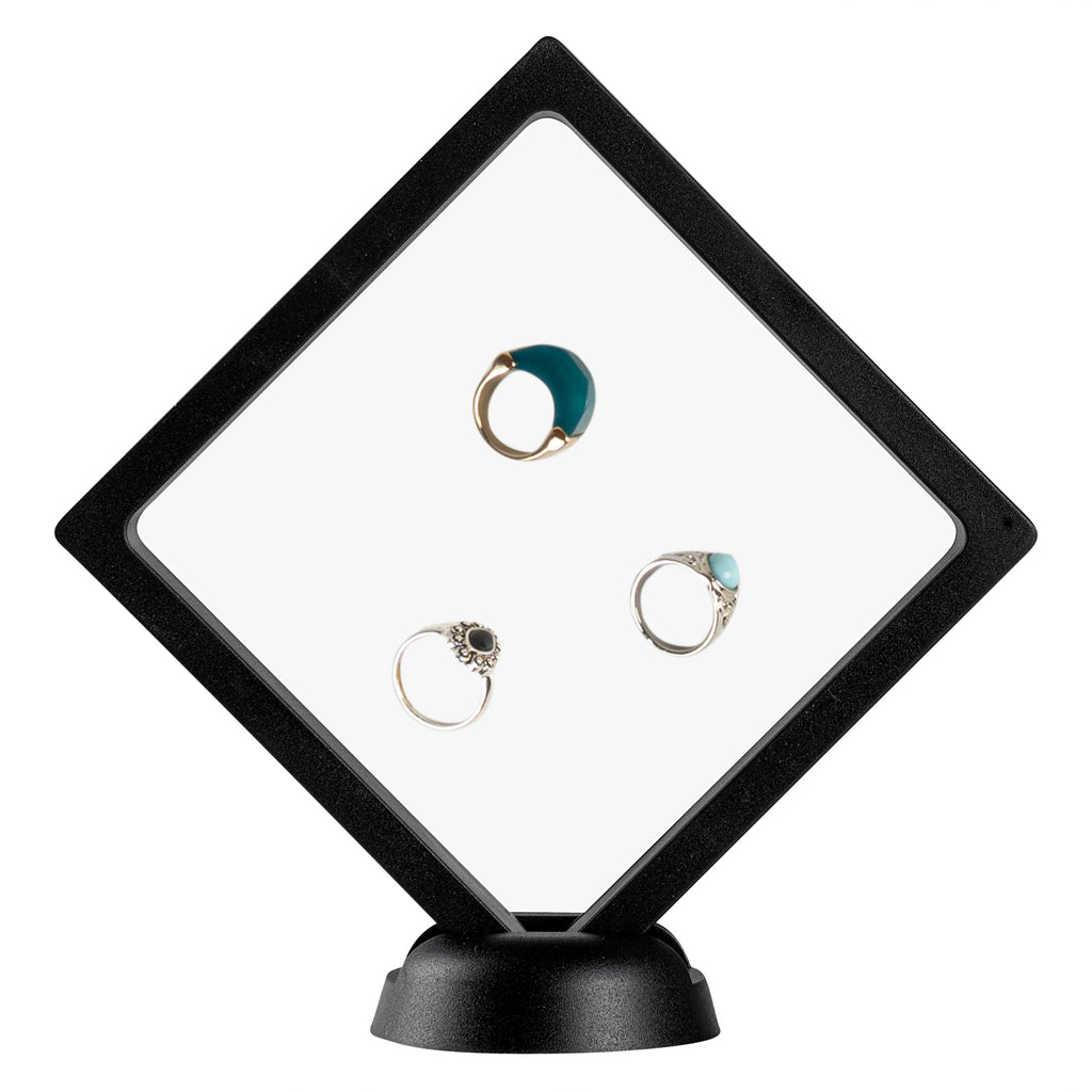 Display Tek Square Black Plastic 3D Floating Display Case - 4 1/4" x 4 1/4" x 3/4" - 10 count box