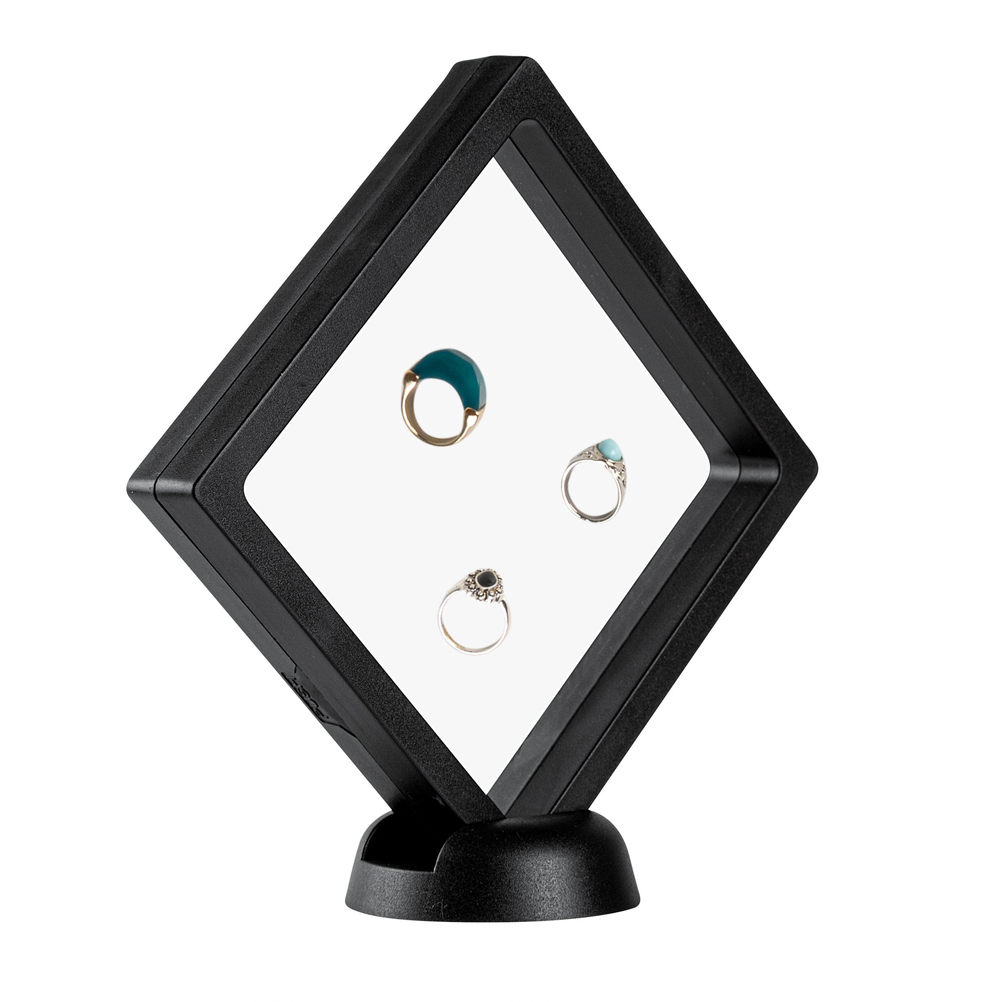 Display Tek Square Black Plastic 3D Floating Display Case - 4 1/4" x 4 1/4" x 3/4" - 10 count box