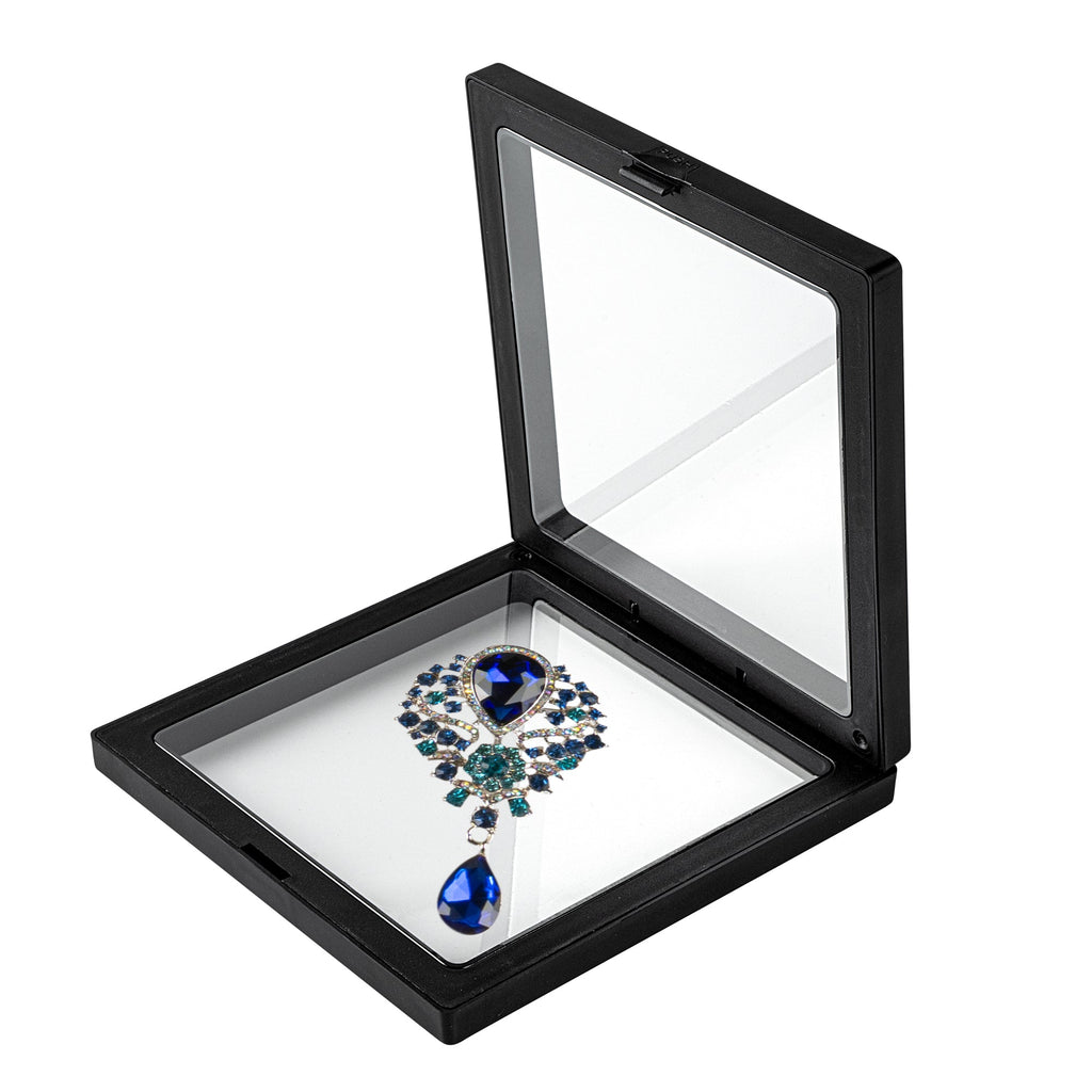 Display Tek Square Black Plastic 3D Floating Display Case - 5 1/2" x 5 1/2" x 3/4" - 10 count box