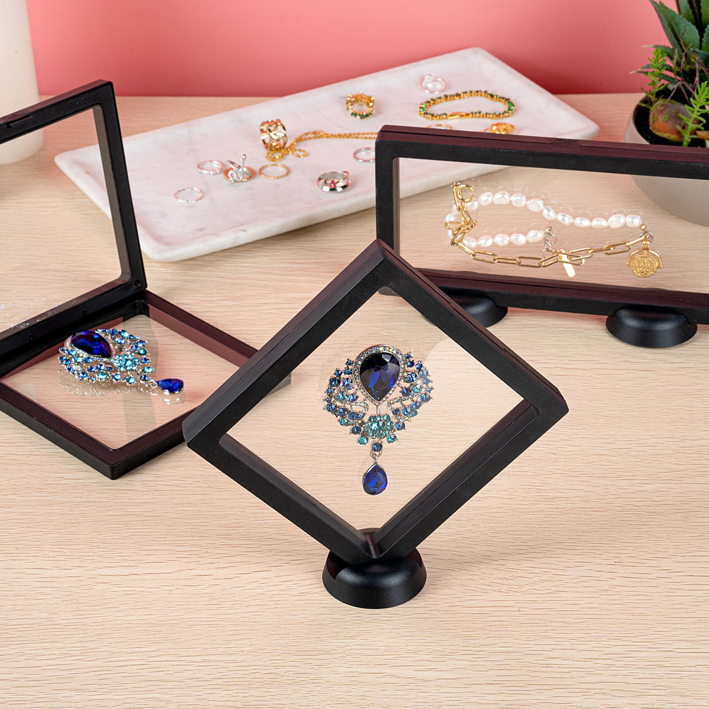 Display Tek Square Black Plastic 3D Floating Display Case - 5 1/2" x 5 1/2" x 3/4" - 10 count box