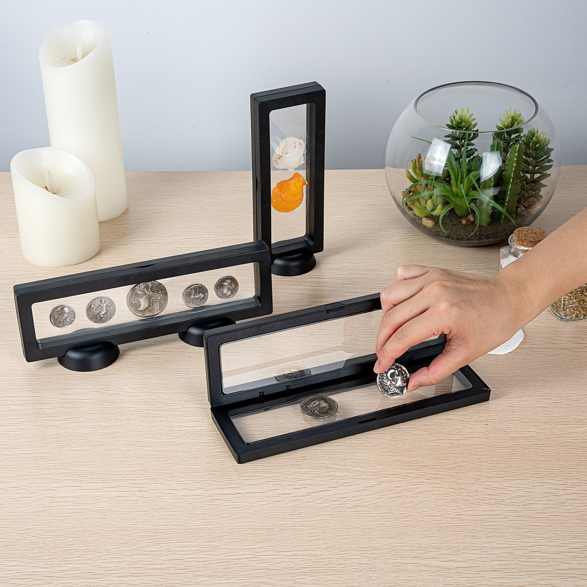 Display Tek Rectangle Black Plastic 3D Floating Display Case - 9" x 2 3/4" x 3/4" - 10 count box