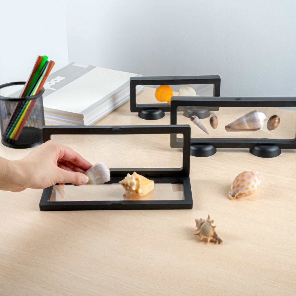 Display Tek Rectangle Black Plastic 3D Floating Display Case - 9" x 3 1/2" x 3/4" - 10 count box