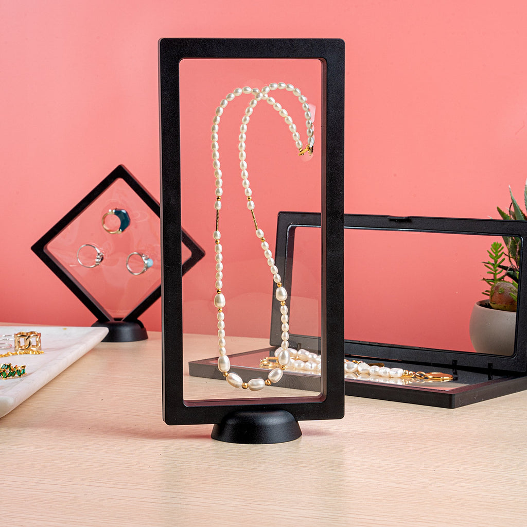 Display Tek Rectangle Black Plastic 3D Floating Display Case - 9" x 4 1/4" x 3/4" - 10 count box