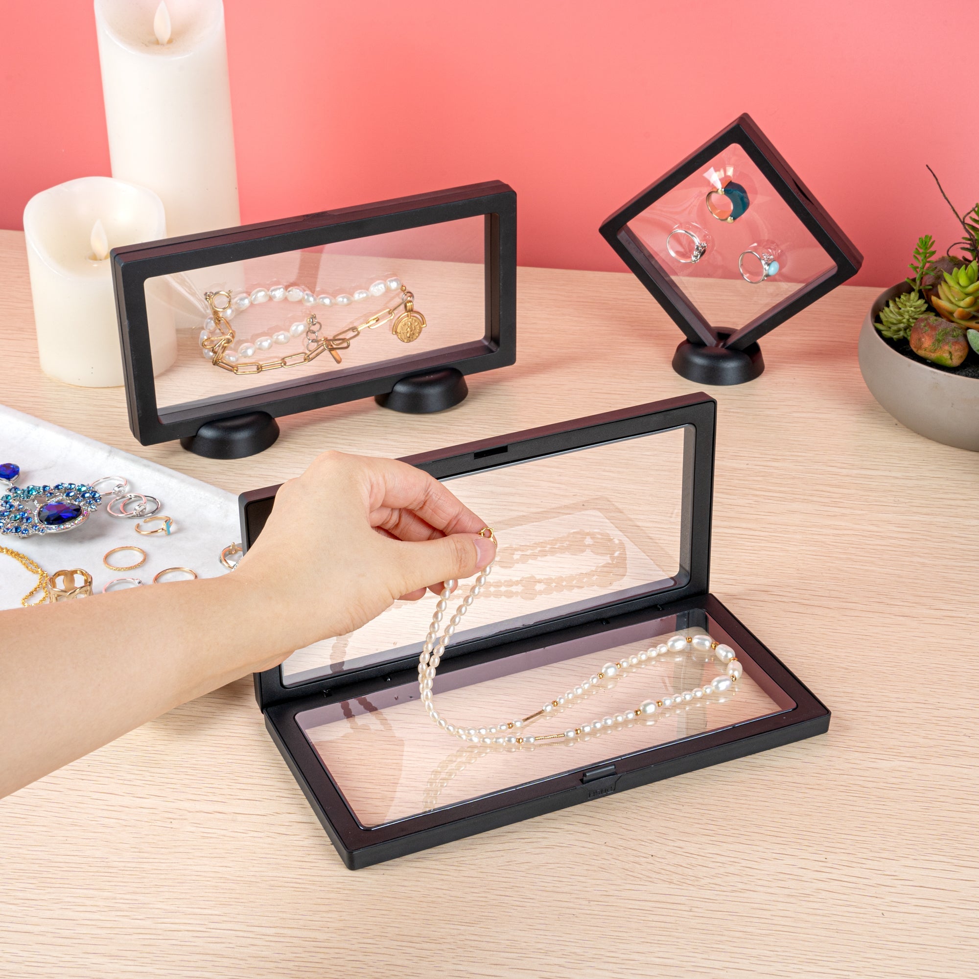 Display Tek Rectangle Black Plastic 3D Floating Display Case - 9" x 4 1/4" x 3/4" - 10 count box