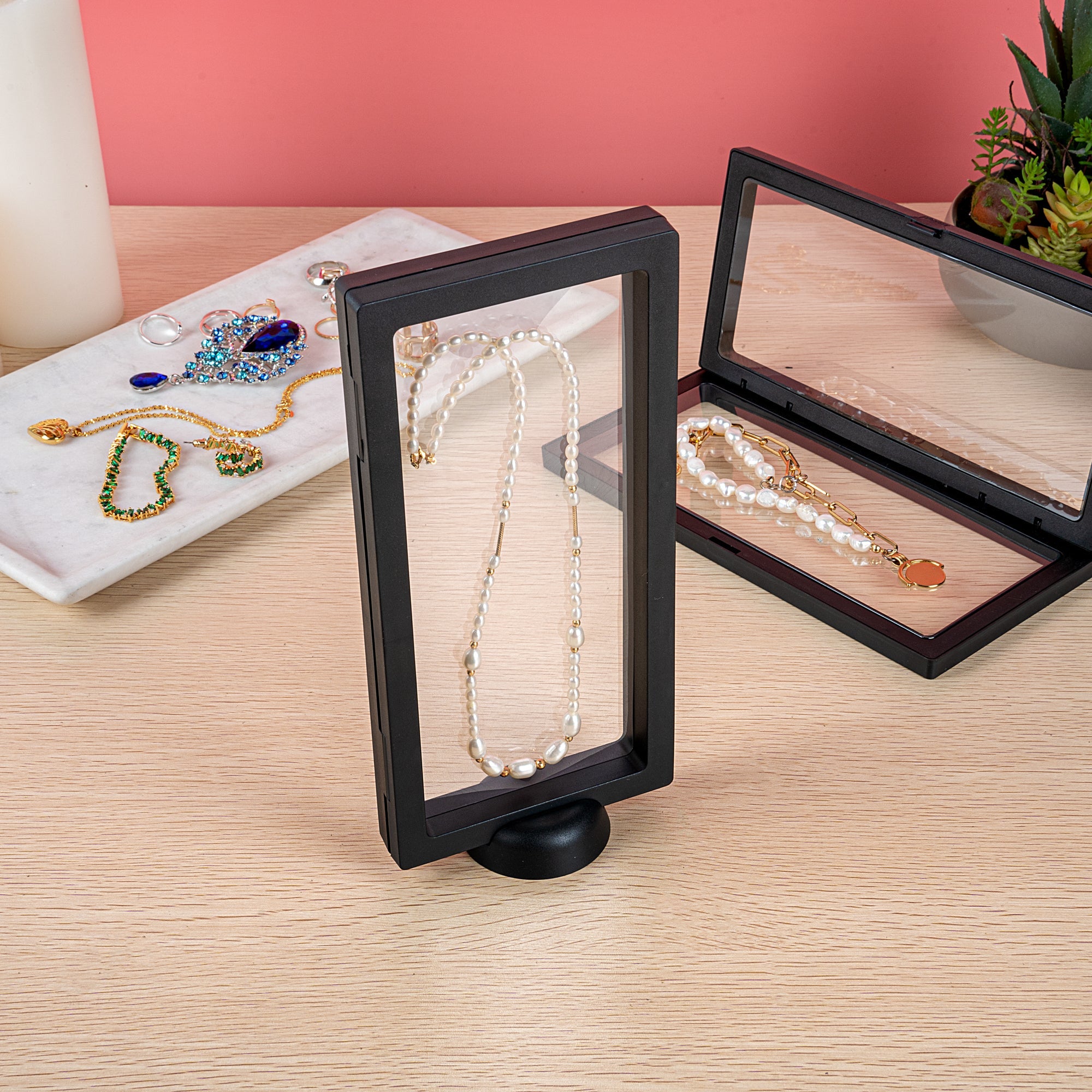 Display Tek Rectangle Black Plastic 3D Floating Display Case - 9" x 4 1/4" x 3/4" - 10 count box